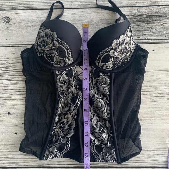 La Senza Bustier Corset Top Black Mesh Silver Metallic Lace - Picture 11 of 12